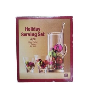 ULTA  Beauty Holiday Serving Set 4pc Glass Pitcher 2 Glasses Stir Stick NIB